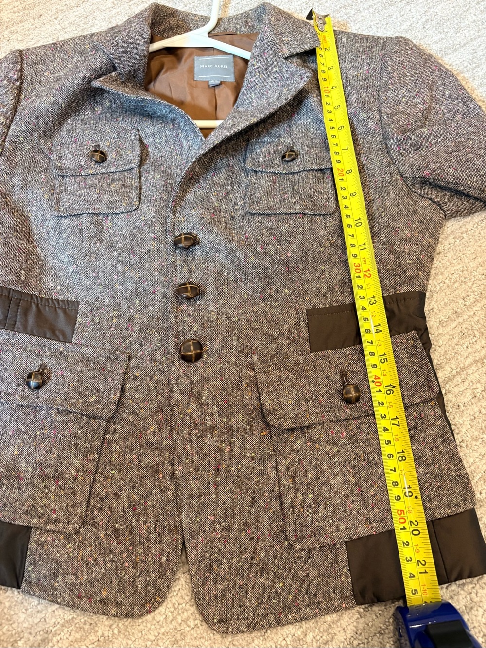 Marc Aurel Tweed Wool Blend Blazer Jacket Utility Style EU 36 US 4-6 - Picture 13 of 15